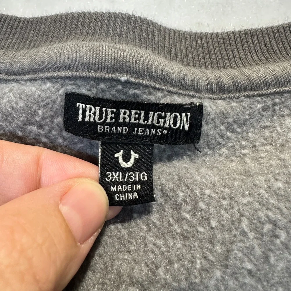 True Religion Ombre Pullover Mens 3XL Grey Streetwear Gradient Logo Sweatshirt